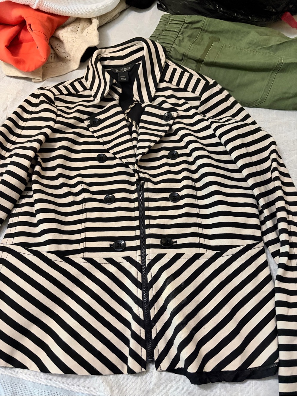 White House Black Market Black & White Striped Double-Breasted Blazer